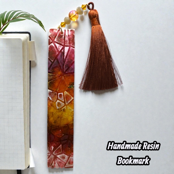 Hand Crafted Other - Hand-Designed 5" Artisan Resin Bookmark – Geometric Sunset